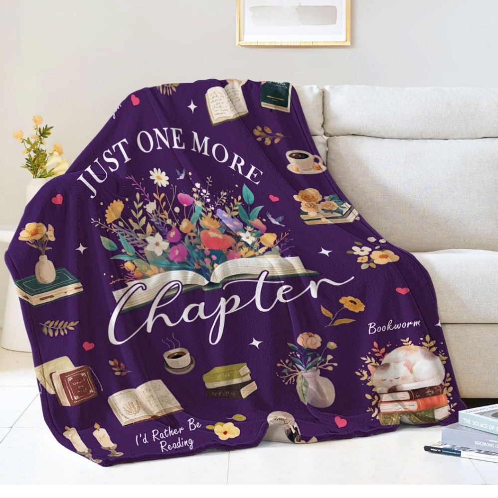 Purple Floral Book Lover's Blanket - Picture 3 of 3